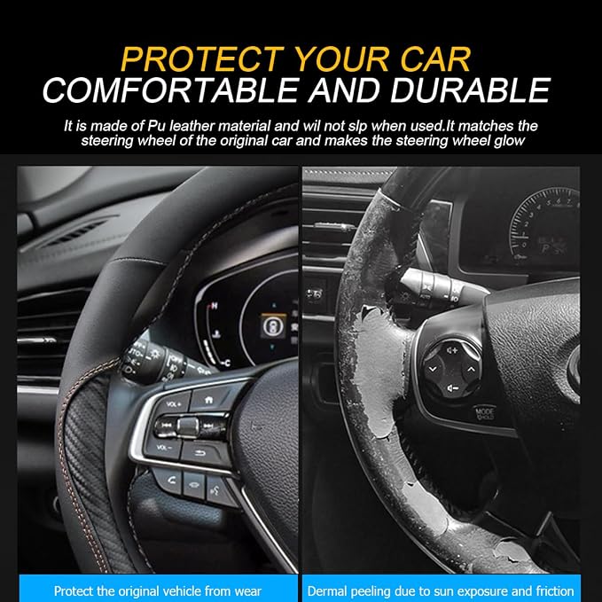 Mandark Car Steering Wheel Cover, 15 Inchs Microfiber Leather Non-Slip Vehicle Steering Wheel Protector, Breathable Auto Interior Protection Accessories, Universal for SUV Sedan Truck (Black/Orange)