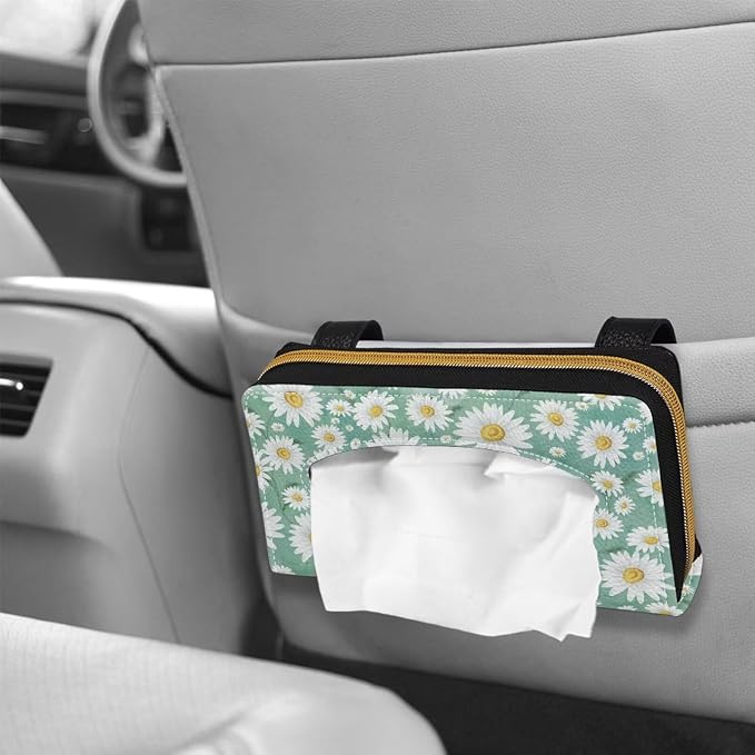 Daisy Flower Car Leather Car Tissue Holder for Car Sun Visor Tissue Box Holder PU Leather Car Visor Accessories Easy to Install
