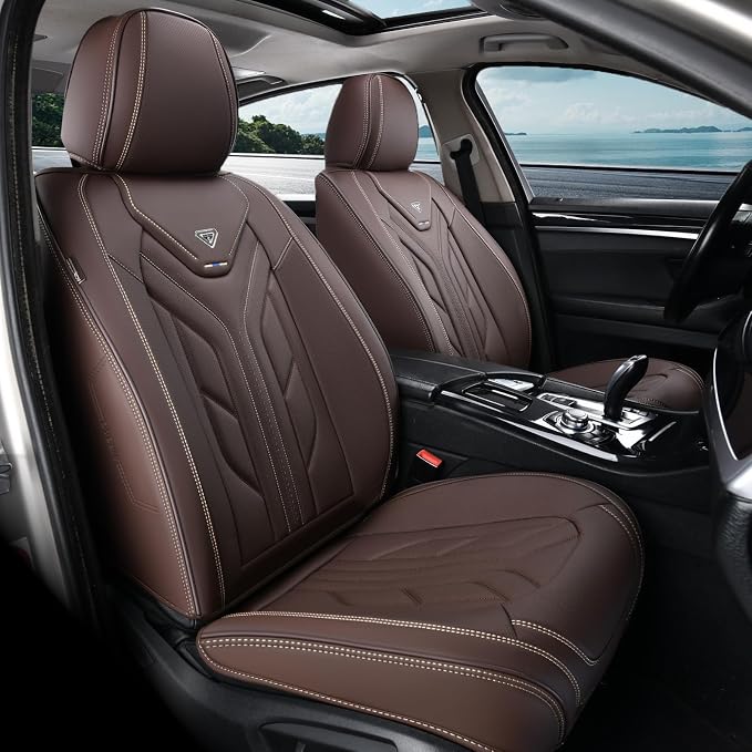 Coverado Car Seat Covers Full Set, Car Seat Protectors Leather Seat Covers for Cars, Automotive Seat Covers Car Accessories Universal Fit for Most Sedans SUV Pick-up Truck(Coffee)