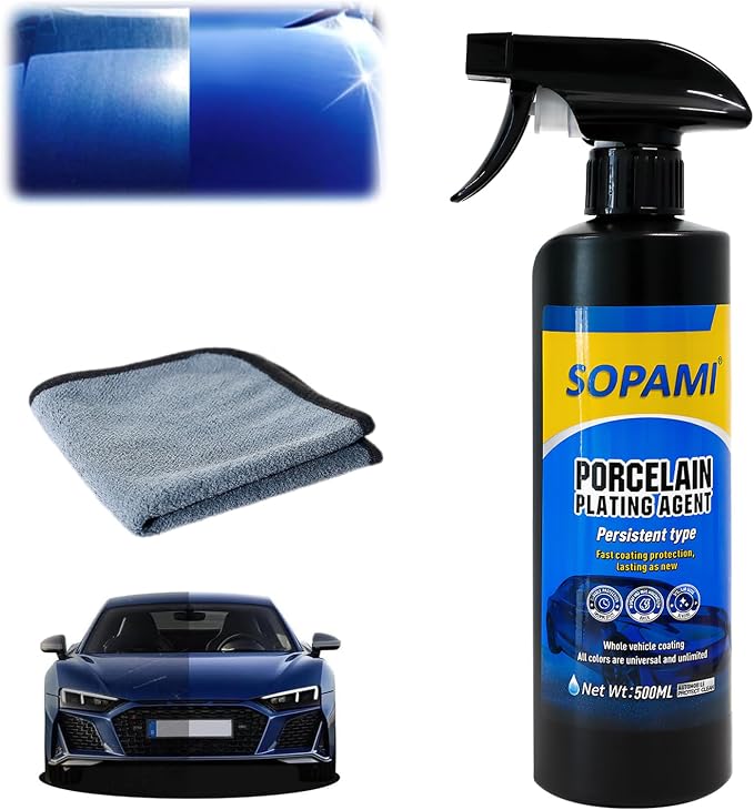 SOPAMI car coating spray quick effect coating agent for Scratch Wax Polish | Multi‑Purpose Quick Coating Spray High Gloss Shine,Waterless Wash Wax Scraping&Polishing,Wheels&Interior Surfaces 1Pc+Cloth