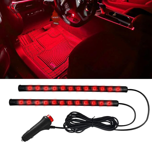 Car LED Strip Light, Car Interior Lights, 12V 24 LED Auto Under Dash Atmosphere Lights with USB Port, Auto Atmosphere Under Dash Lighting Kit for Vehicles (Red, Cigarette Lighter)