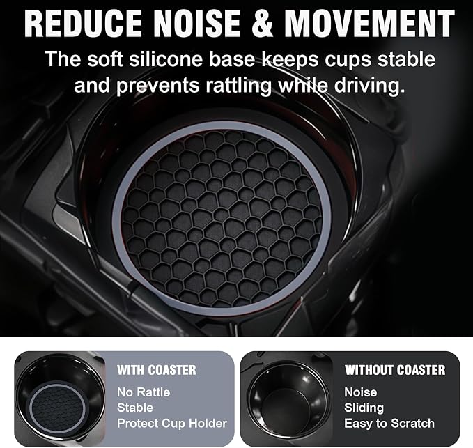 4PCS Car Cup Holder Coasters, 2.75 Inch Non-Slip Insert Water Bottle Holder Pads, Dustproof Automotive Interior Accessories Mat, Universal for Vehicles, Trucks, RVs and More (Grey)