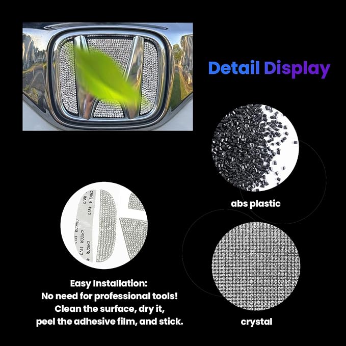 Bling Crystal Rear Logo Sticker for Honda Civic Accord 2018-2022 | Compatible with Honda Civic Accord 2018-2022 rear logo only, not steering wheel or front emblem. ABS rhinestone decal