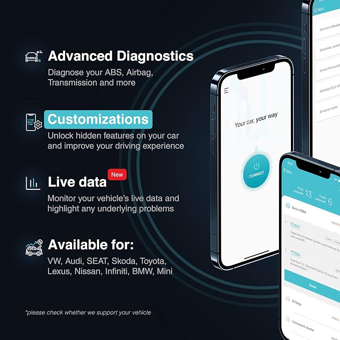 Carista OBD2 - Bluetooth OBD2 Scanner and App - Car Scanner Diagnostic Tool and Code Reader with Access to Diagnostics, Customizations, Service Tools, and Live Data