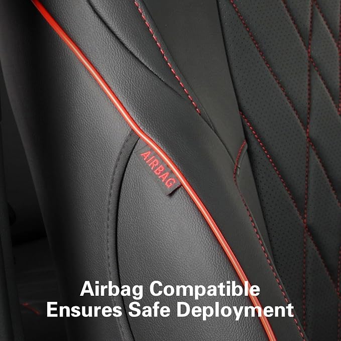 EKR Tacoma Car Seat Covers Custom Fit for Toyota Tacoma (Petrol) 2024 2025 2026 DoubleCab/CrewCab SR/SR5/TRD Sport/TRD Off-Road/Limited -Truck Seat Covers Full Set,Faux Leather(Black with Red Trim)