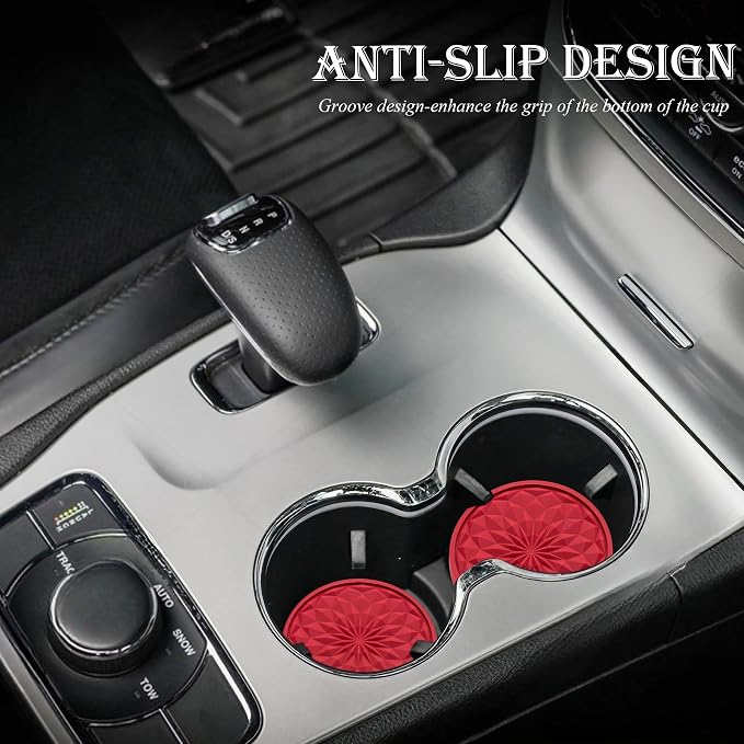4 Pack Silicone Car Cup Holder Coaster – 2.75 Inch Non-Slip Drink Mat, Universal Fit for Most Vehicles – Cute & Functional Auto Accessories (Red)