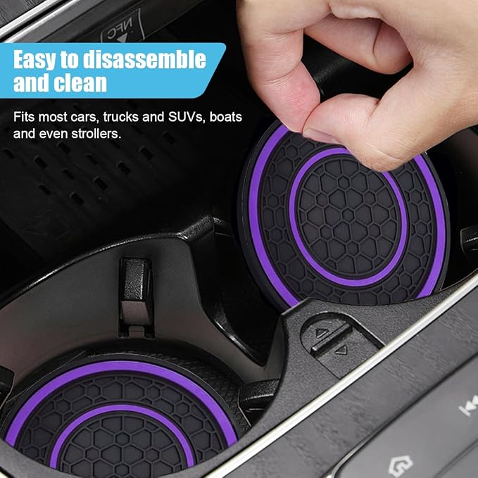 2PCS Car Cup Holder Coasters, 2.75 Inch Auto Non-Slip Anti Dust Cup Mats, Console Cup Holder Insert Coaster Auto Insulated Mats, Universal Interior Accessories for Most Cars (Purple)