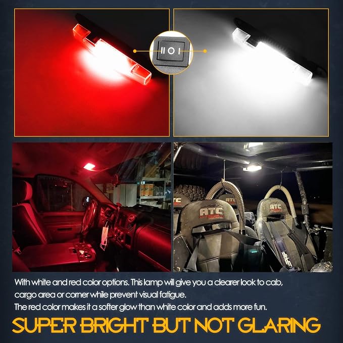 Nirider UTV Interior Light Universal Roll Bar Mount LED Lights Utility Roll Cage Lights Courtesy Interior Dome Light for UTV ATV Polaris RZR Can-Am Truck Car Off Road Vehicle - White Red