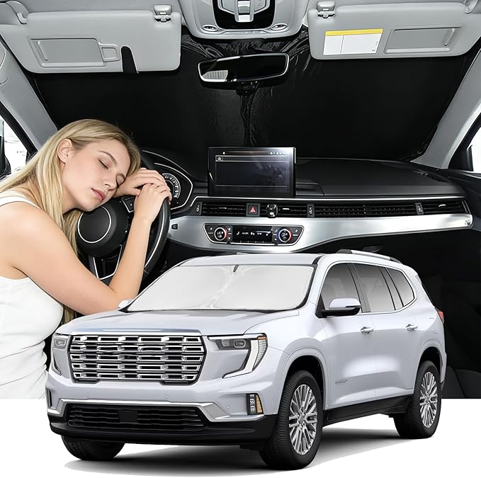 Windshield Sunshade for GMC Acadia 2024-2026 Sun Shade 4 Layers | Upgrade Blocks UV Rays Custom Fit Acadia 240T Car Window Shades Front Windshield Keep Cool Foldable Car Accessories