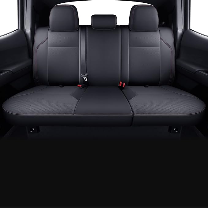 LUCKYMAN CLUB Tacoma Custom Fit Seat Covers for 2024 2025 Tacoma Crew Cab with Faux Leather (Black & Red)