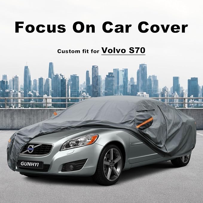 GUNHYI Premium Car Cover Custom Fit Volvo S70, 16 Layers Heavy Duty Car Cover Waterproof All Weather with Zipper Door for Sun Rain Snow Dust Uv Protection