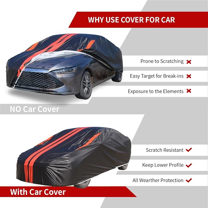 Car Covers for Automobiles, 6 Layers Car Cover Waterproof All Weather, Outdoor Car Cover Sun UV Rain Snow Wind Protection, Full Exterior Cover Fit for 193"(193 * 73 * 59 inch) Sedan