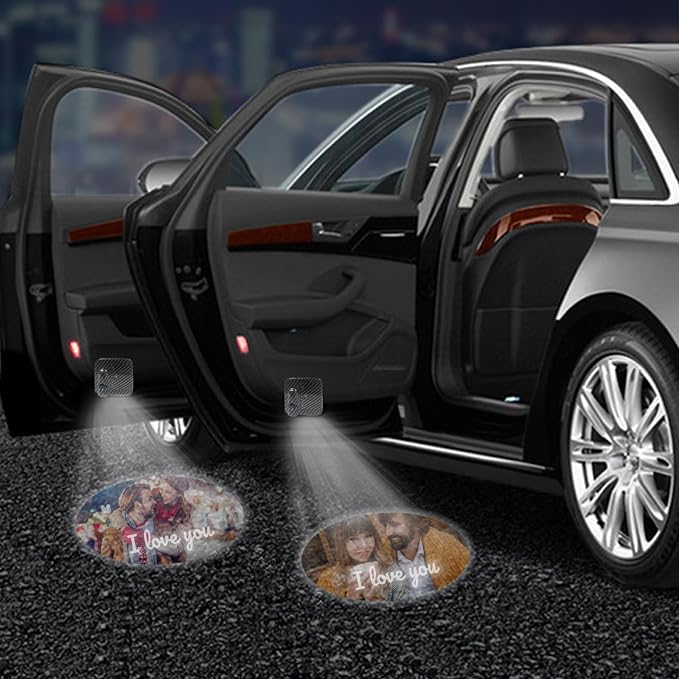 Custom Car Door Projector Light, 2 Pcs Wireless LED Welcome Courtesy Lights | Car Light with Personalized Photo Text, Universal Fit HD Projection Ghost Shadow Puddle Light for All Car, Infrared Sensing