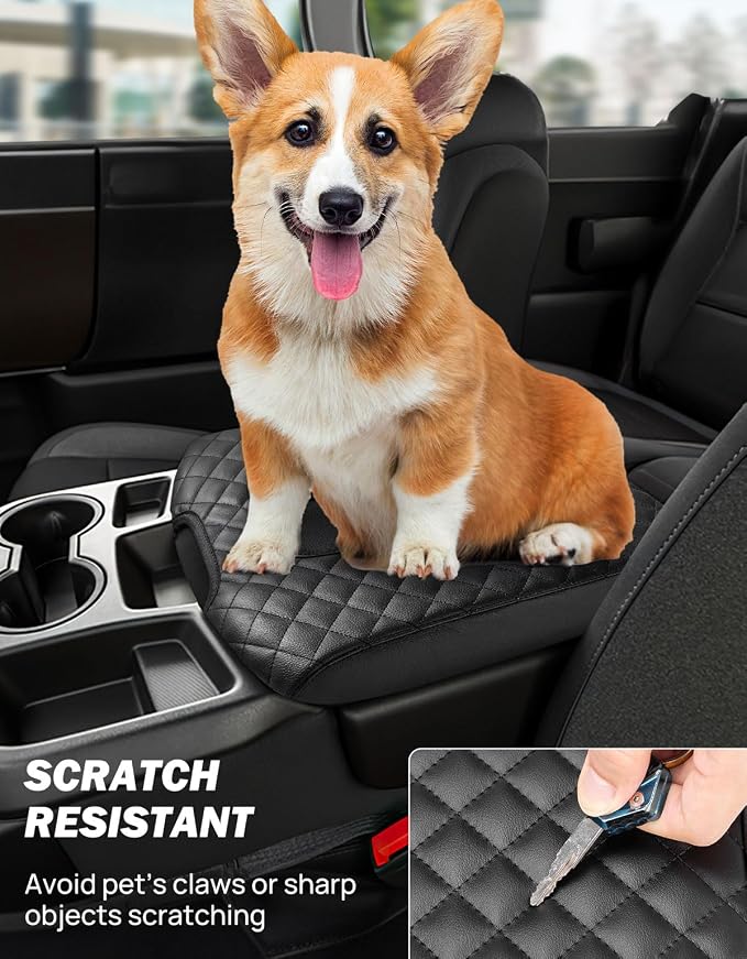 JOYTUTUS Center Console Cover Compatible with 2019-2025 2026 Silverado Sierra Jump Seat, Leather Arm Rest Armrest Cover for Car, Durable Middle Console Cover Replacement for Trucks