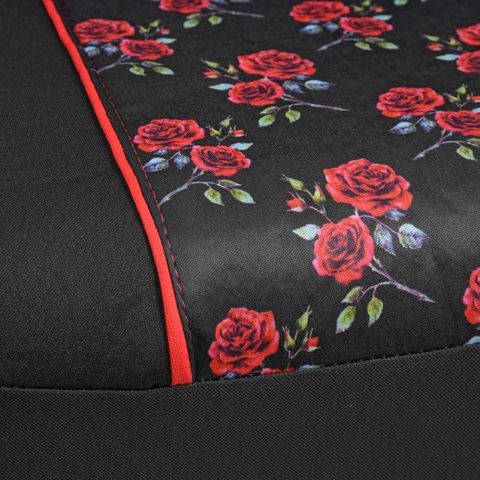 BDK Red Rose Car Seat Covers for Front Seats, 2 Pack – Flower Pattern Front Seat Cover Set with Matching Headrest, Sideless Design for Easy Installation, Fits Most Car Truck Van and SUV