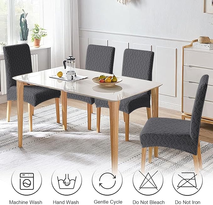 Genina Waterproof Chair Covers for Dining Room Set of 6, Removable Washable Chair Slipcover Protectors, Dark Gray