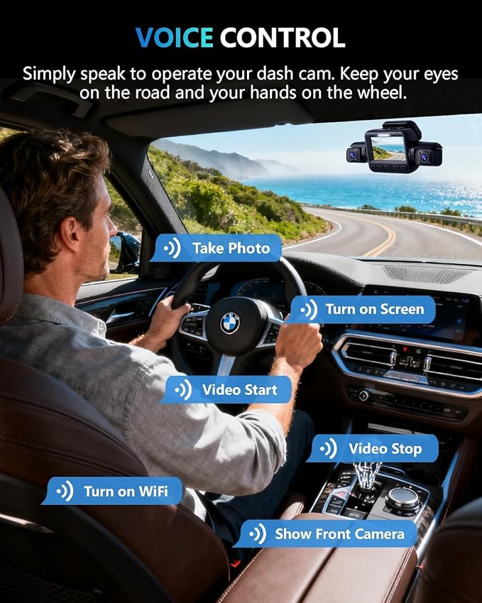 HUPEJOS 4K 360° Dash Cam Front and Rear, 4 Channel Camera for Cars | Upgrade AI Driver Monitor System DMS, 5GHz WiFi GPS, Night Vision, Voice Control, Free 64GB SD Card, 24H Parking Mode, V8Plus