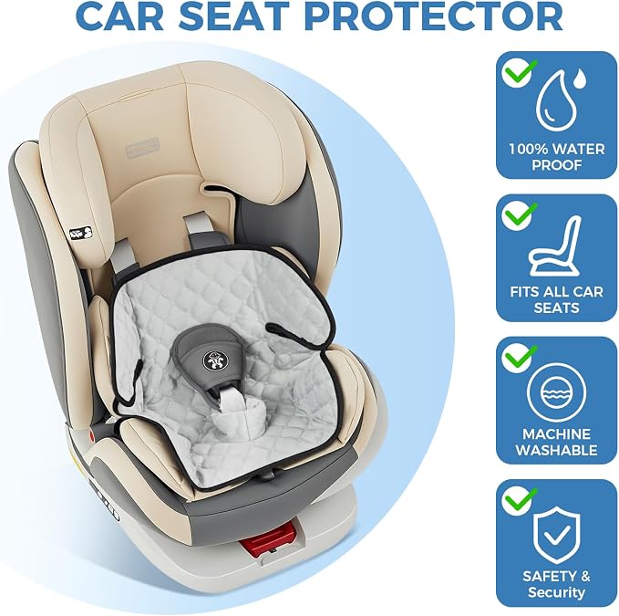 2 Pack Waterproof Piddle Pads, Potty Training Car Seat Protector & Reusable Liner – Non-Slip, Leak-Proof Cover for Car Seats, Strollers, High Chairs, Machine Washable (Grey)