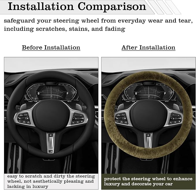 Furry Warm Steering Wheel Cover, Universal 14.5-15 Inch Winter Plush Warm Steering Wheel Cover, Soft Fluffy, Anti-Slip Design, Soft Texture (Green)