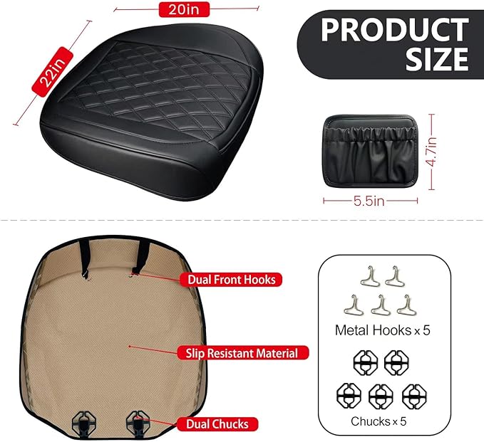 BEITK 2 Pack Leather Front Car Seat Cover, Anti-Slip and Full Wrap Driver Car Seat Protectors with Storage Pocket, Luxury Waterproof Bottom Auto Seat Cushion Pad Mat for Most Vehicles(Black)