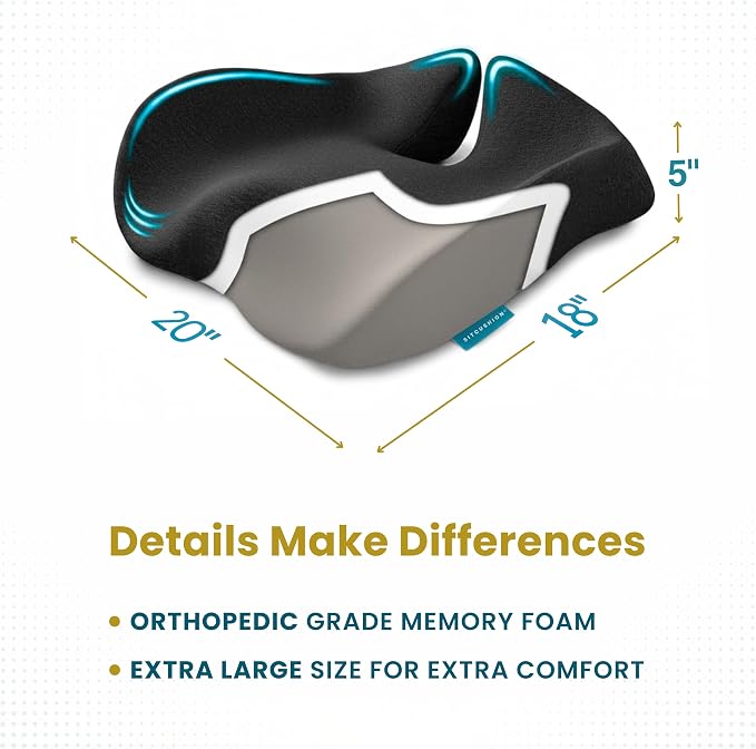 SitCushion Extra Large Memory Foam Seat Cushions for Office Chairs, Pressure Relief Seat Cushion for Tailbone Pain Relief, Sciatica & Back Pain, Ergonomic Office Chair Cushion for Long Sitting (Black)