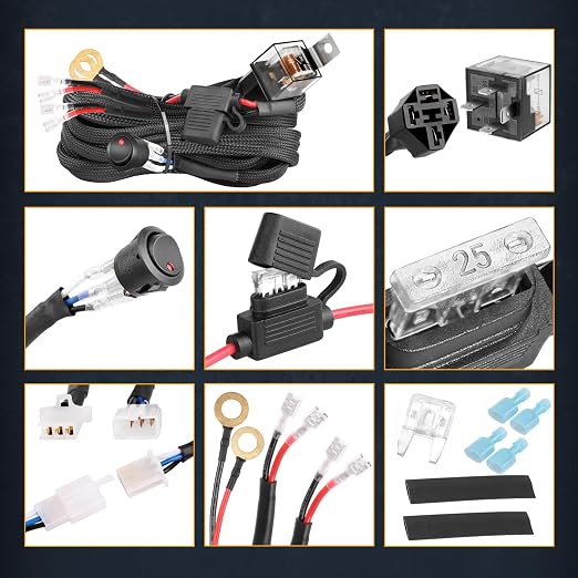 Wiring Harness Kit 12AWG 2 Lead, Nirider 12V Heavy Duty Rocker Switch Relay Fuse Nylon Wiring Harness for LED Light Bars Fog Lights Work Lights Driving Offroad LED Pods Wire Kit for Truck UTV ATV Car