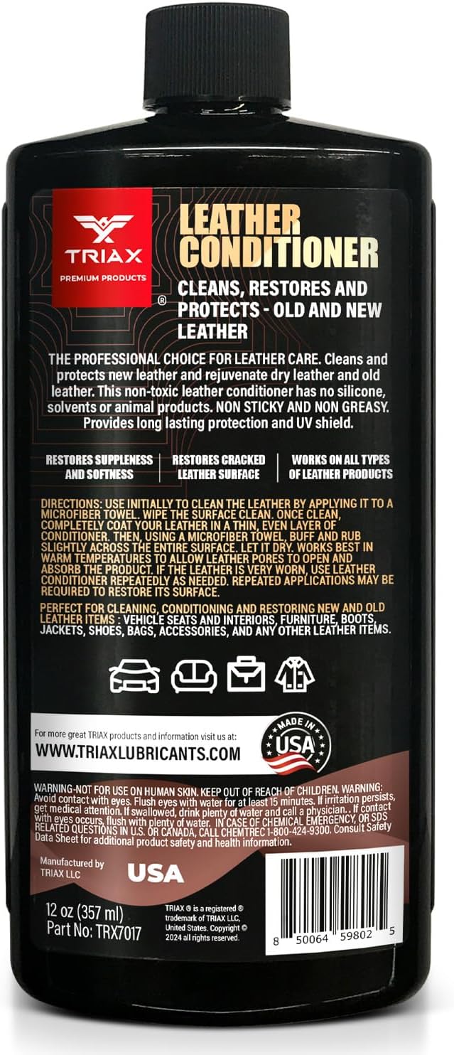 Triax Leather Conditioner Cleans, Restores, and Protects Vehicles, Clothing, and Furniture (Pack of 2-12 Ounce)