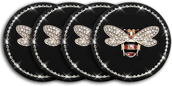 Bling Cup Holder Insert Coaster- 2.75 inch Silicone Anti-Slip Shockproof, Universal Fashion Car Interior Accessories for Women (Bee, 4 PCS)
