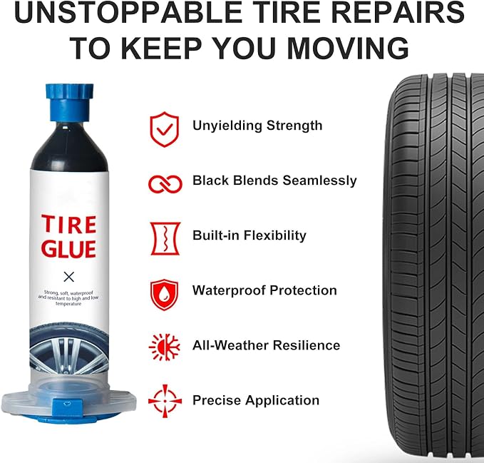 Tire Repair Glue,Tire Sealant Black Rubber Cement Waterproof Sealant is Used to Repair Cracks and Punctures in Tires of Cars Off-Road Vehicles Trucks Motorcycles Bicycles-30ml