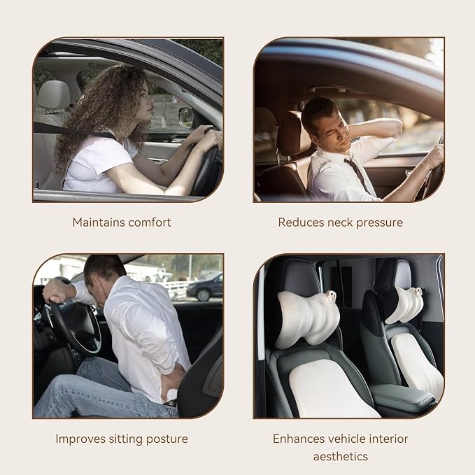 1Pack White Car Headrest Memory Foam Neck Pillow 11.8 X 7.8” Soft and Comfortable Seat Head Pillow Cushion Features Adjustable Straps for Most Sedans, SUVs, Home, and Office Settings