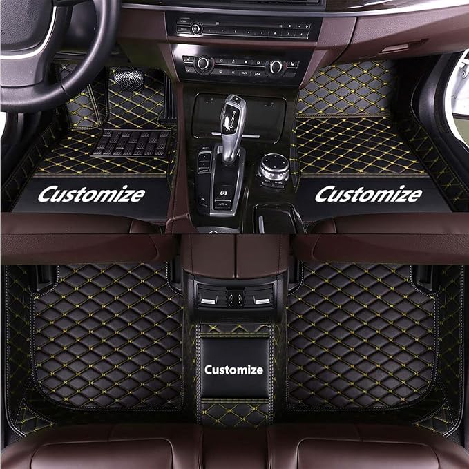 Custom Making Car Floor Mats for 90% Car Model Luxury Leather All Weather Waterproof Anti-Skid Full Coverage Liners (Black Yellow)