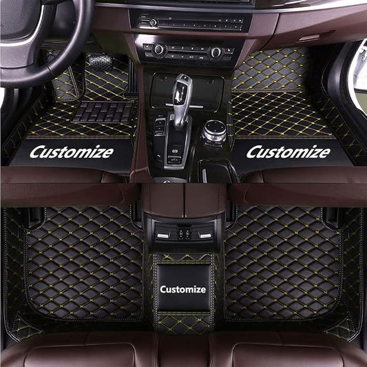 Custom Making Car Floor Mats for 90% Car Model Luxury Leather All Weather Waterproof Anti-Skid Full Coverage Liners (Black Yellow)