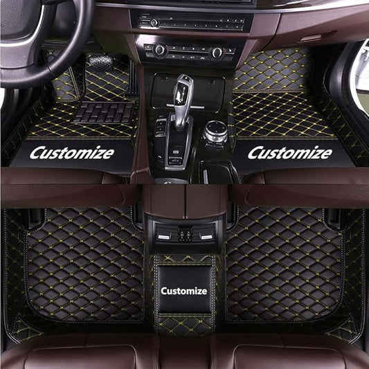 Custom Fit Car Floor Mats - Full Coverage Automotive Leather Floor Liners for Most Vehicles by MingyunSM (Black Yellow)