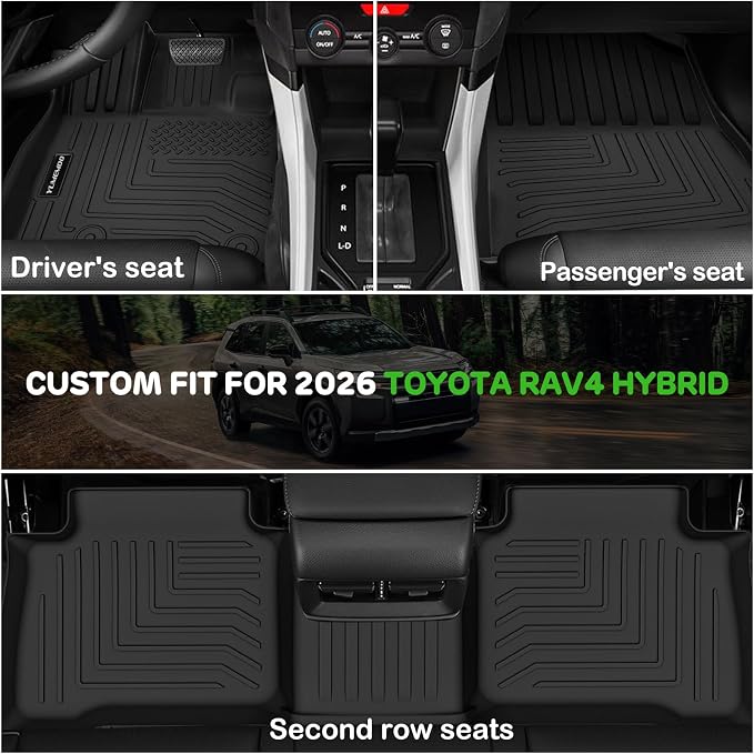Floor Mats for 2026 Toyota RAV4 Hybrid (Not for PHEV) Upgrade Trunk Mat with Backrest Mat All Weather TPE Floor Liners Fit for Toyota RAV4 Anti-Slip Full Set Car Accessories