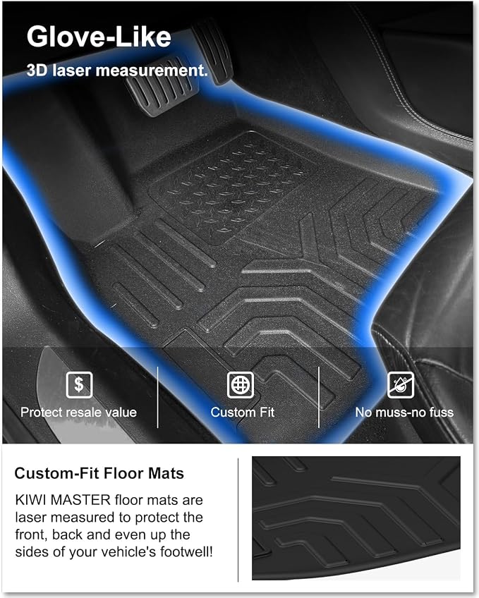 Kiwi Master Floor Mats for 2012-2020 Tesla Model S | Custom Fit All Weather Car Mats, Heavy Duty TPE Floor Liners, Front & Rear 2 Row Set, Black