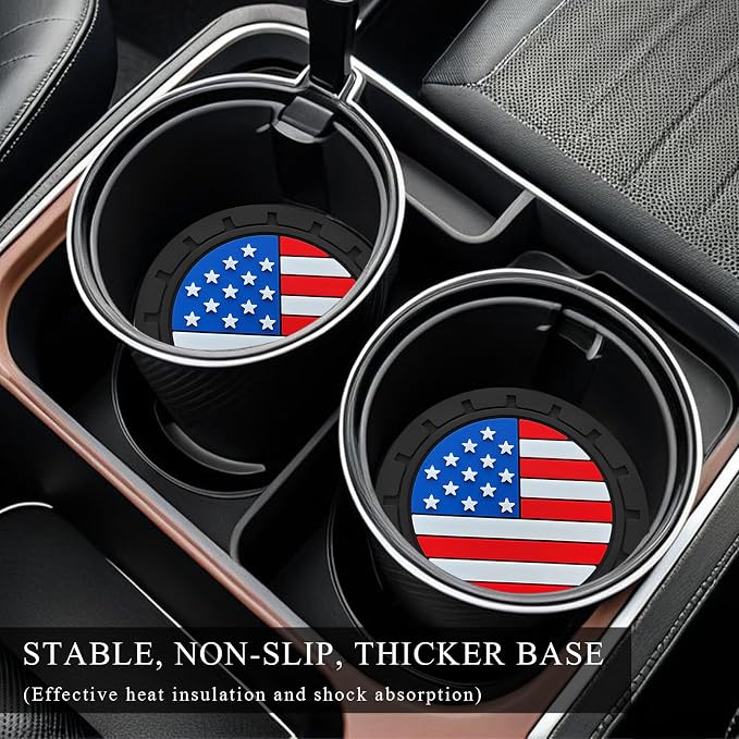 4 PCS Car Cup Holder Coasters, 2.75 Inch Universal Non-Slip American Flag Insert Coaster for Auto Cup Holders, Shockproof Car Drink Mat for Men Women, Vehicle Interior Decor (Colorful)