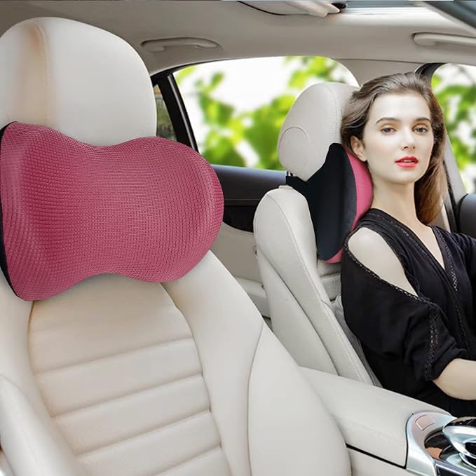 Super Versatile Car Headrest Pillow, Soft Car Pillow for Neck Pain Relief | Adjustable Strap, 100% Memory Foam & Breathable Removable Cover, Ergonomic Design - Travel Car Neck Pillow(Wine-Red, 1PC)