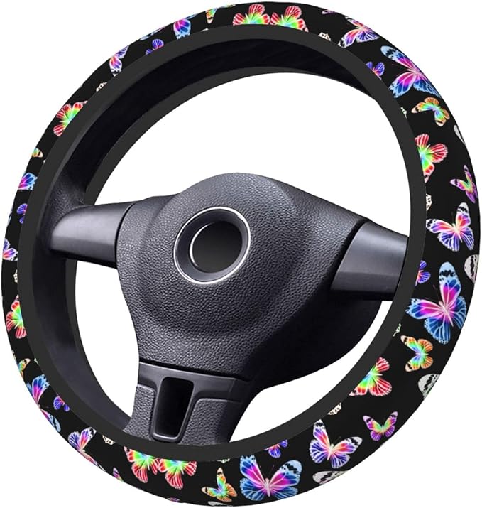 Butterfly Pretty Bright Steering Wheel Cover For Women Men Girls Car Accessories Decor Anti-Slip Neoprene Auto Steering Wheel Covers Protector Universal 15 Inch