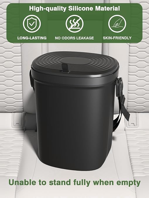Garoopion Leakproof Car Trash Can, 1.9 Gallon Soft Silicone Hanging Garbage Can with Lid, Easy to Clean Vehicle Trash Bin, Suitable for Sedans, SUVs, MPVs & Trucks