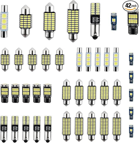 42PCS Upgrade LED Dome Light Bulb Kit,6000K White 12V LED Car Lights Interior Kit with 28mm/31mm/36mm/41mm/BA9S/T5/T10,Plug & Play Dome Light for Car Door/Trunk/License Plate