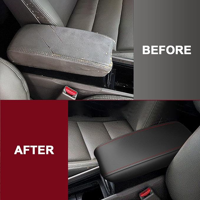 AOMSAZTO Armrest Cover for 2006-2011 Honda Civic Black with Red Stiches