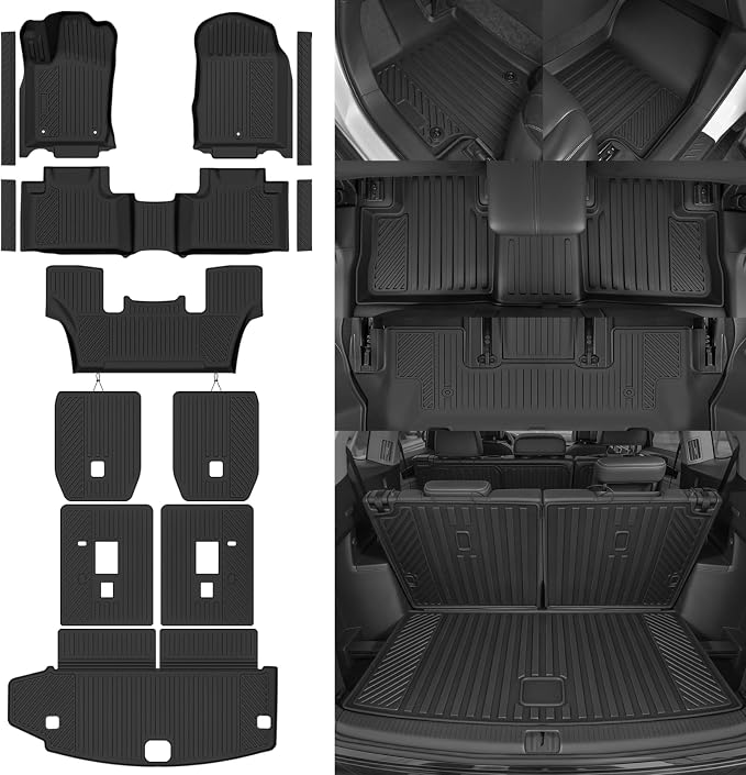 Custom Fit Floor Mats for 2011-2012 Dodge Durango 6 Seats/Captain Seat, All Weather TPE Floor Liners & Trunk Mat & 2nd/3rd Row Backrest Mat & Door Sill Guard, Full Set Interior Accessories