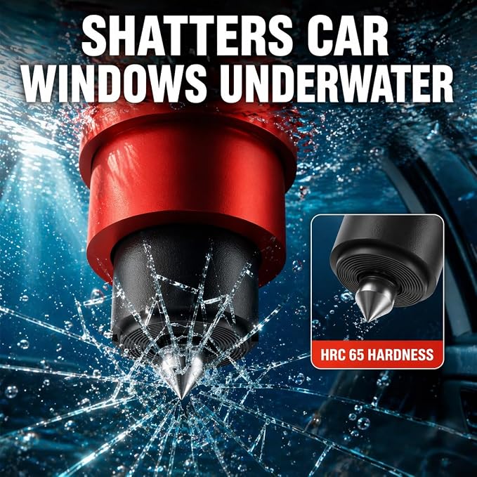 2-in-1 Window Breaker Seatbelt Cutter, Underwater Glass Breaker Window Punch with Tungsten Tip, Safety Kit Emergency Escape Tool with Test Glasses for Vehicle Accidents (Red & Black & Grey)