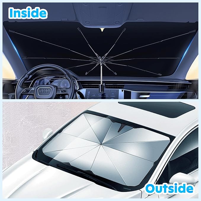 Car Windshield Sun Shade Umbrella, Foldable Windshield Sunshade Front Cover with UV Block, 360°Rotation Bendable Front Window Heat Insulation Protection for Auto Windshield Covers - 56.3"x33.9"