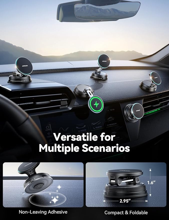 JOYROOM 15W Magsafe Car Mount Charger, iPhone Faster Charging Wireless Car Charger, 80+LBS Strong Suction Magnetic Phone Holder for Car, Stable Metal Support Arm for iPhone 17 Pro Max 16 15 14 13 | 80+LBS Strong Suction Magnetic Phone Holder for Car, S...