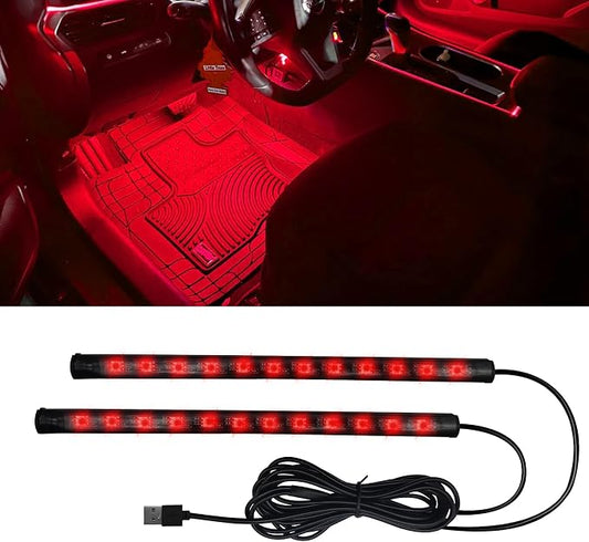 Car LED Strip Light, Car Interior Lights, 12V 24 LED Auto Under Dash Atmosphere Lights with USB Port, Auto Atmosphere Under Dash Lighting Kit for Vehicles (Red, USB)