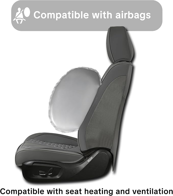 Full Set of Dark Gray Genuine Leather Seat Covers, Universal Fit | Four-Layer Anti-Slip Design with Lumbar Support