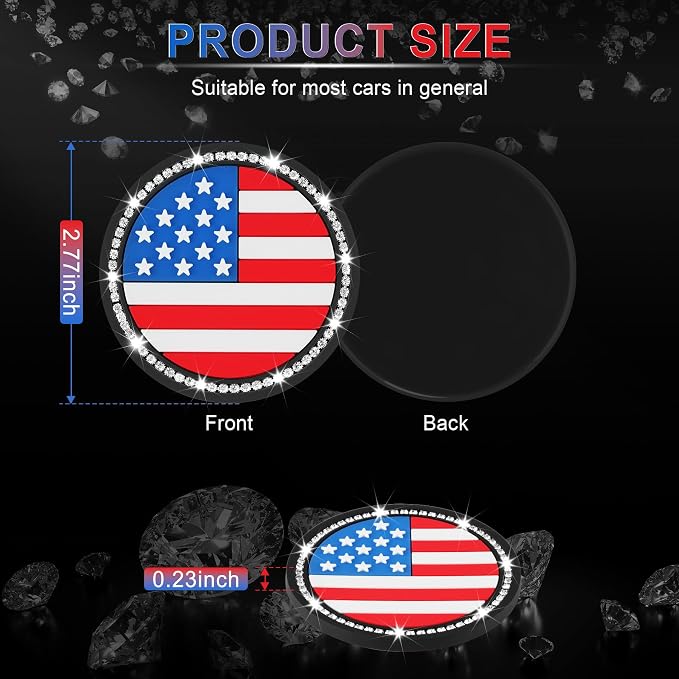 JUSTTOP Bling Car Cup Holder Coaster,4PCS American Flag Cup Holder Insert,Universal Non-Slip Cup Holders,Car Accessories Interior for Women and Man(Multicolour)