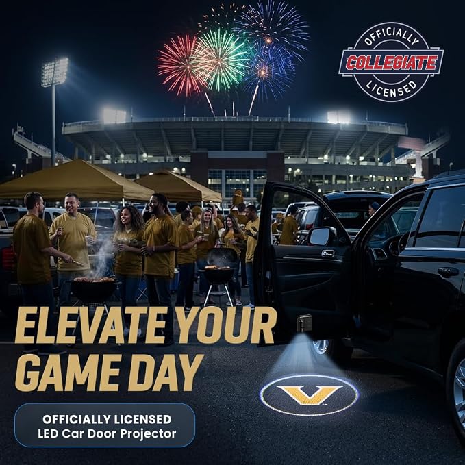 Sporticulture American Football Vanderbilt Commodores Car Door Lights Logo Shadow Display - Officially Licensed NCAA Car Accessories - Show Your Team Pride - Battery Powered, Universal Fit