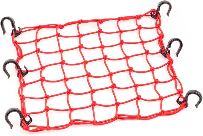 PowerTye 50151 Red 15inX15in Cargo Net featuring 6 Adjustable Hooks & Tight 2inx2in Mesh